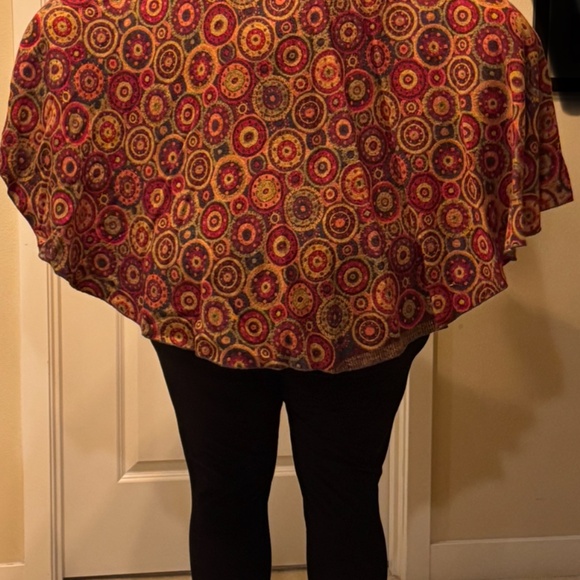 Boho Circle Print Open-Front Shawl Cardigan – Warm Earth Tones – fits up to 2x - Picture 4 of 5